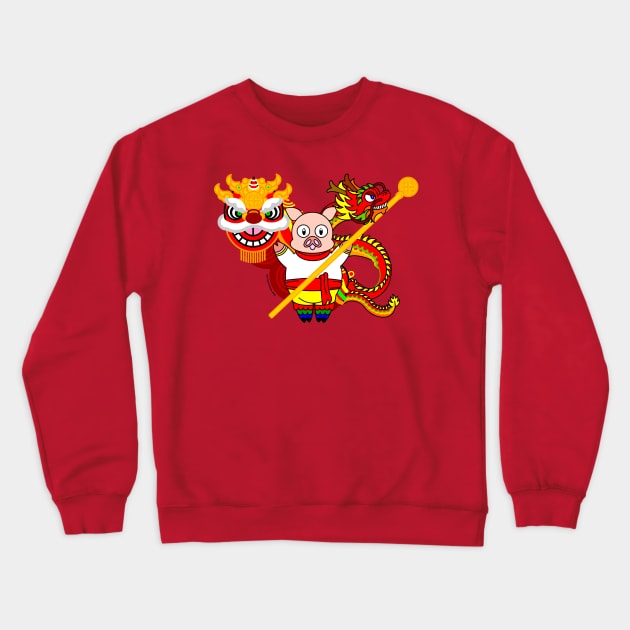 Happy Chinese New Year! The Lion, The Pig and The Dragon Crewneck Sweatshirt by cholesterolmind